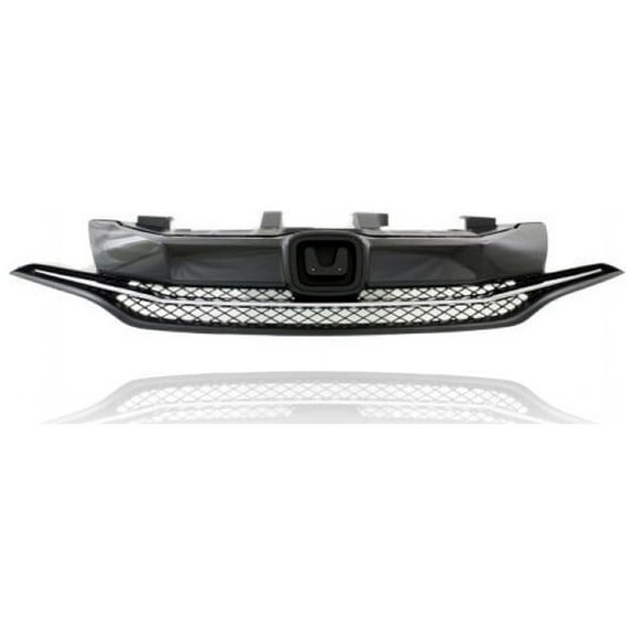 Grille - Compatible/Replacement for '14-15 Honda Civic Coupe (Exclude SI/2.4L) - Main Upper Black Frame, Chrome Trim Insert, With Emblem Provision - 71120TS8A51