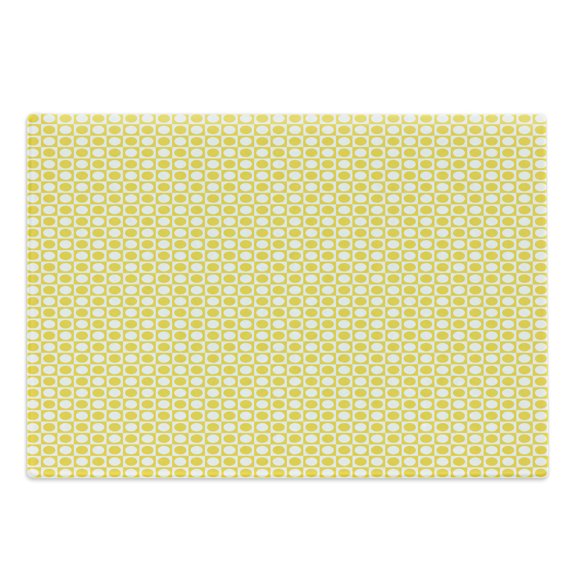 Yellow Cutting Board, Circles in Squares Dots Like Patterned Modern Cool Geometric Print, Decorative Tempered Glass Cutting and Serving Board, Large Size, Yellow and White, by Ambesonne