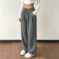 thumbnail image 4 of Women's Corduroy Wide Leg Long Pants Elastic Drawstring Waist with Pockets Soft Stretchy Loose Fit Casual Full Length Trousers for Fall Winter Gray, 4 of 7