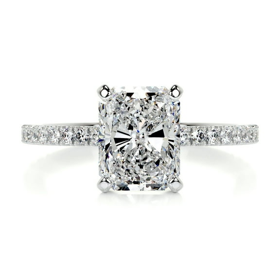 Blue Jewelry 14K White Gold Plated White Gold Plated Diamond Rings - Radiant Cut Excellent 2 Ct Diamond Rings For Women's - Engagement Diamond Rings for Her - Solitaire with Accent Diamond Rings