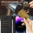 thumbnail image 3 of Fashionable luxury phone case with cross shaped wristband flip zipper, credit card slot with holder, phone leather case suitable for OPPO A77 4G, 3 of 5