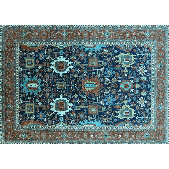 Ahgly Company Indoor Rectangle Oriental Light Blue Industrial Area Rugs, 8' x 12'