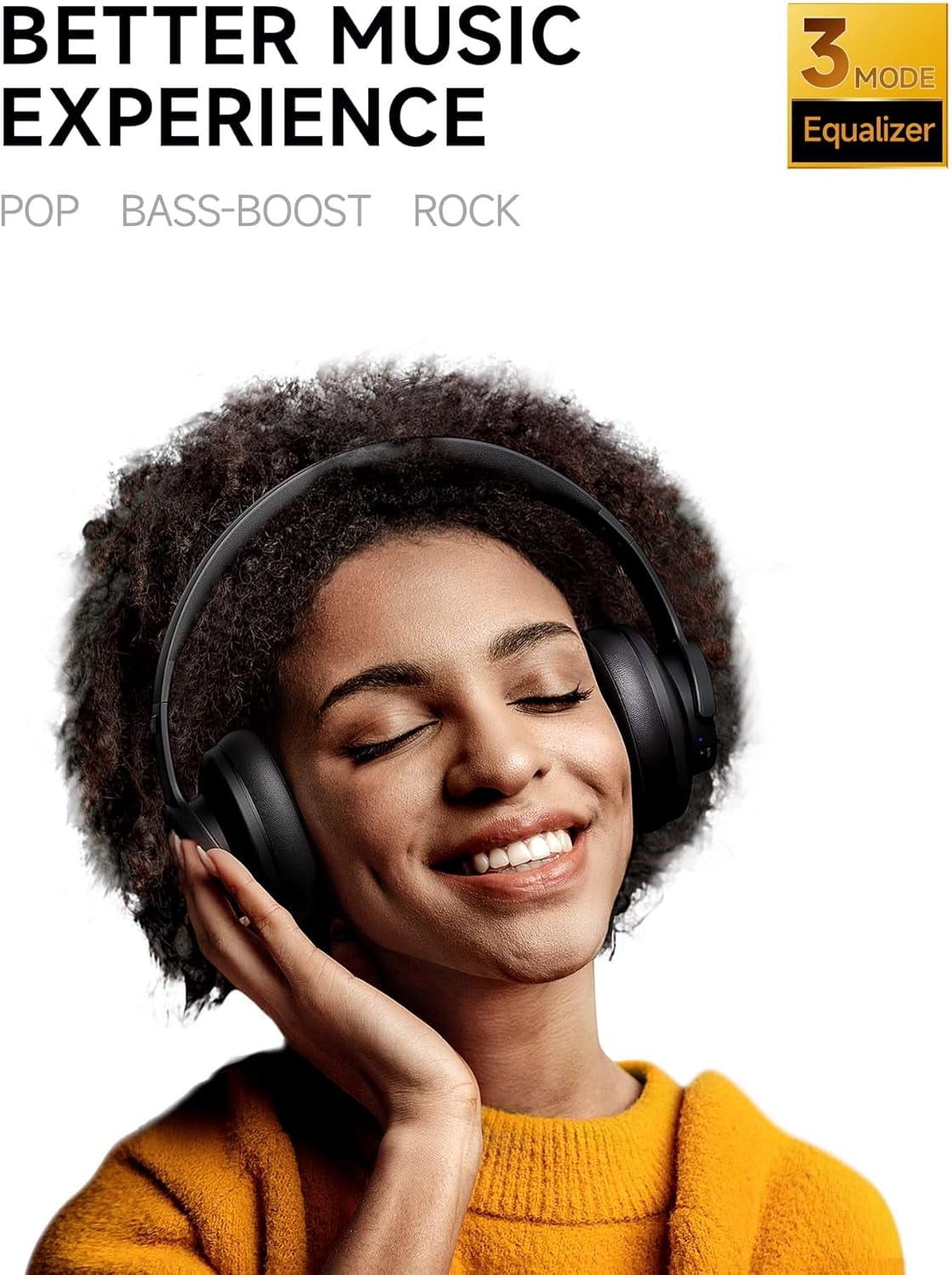 Picun B8 Bluetooth Headphones, 120 Hours Headphone Wireless Bluetooth, Hands-Free Calls, 3EQ & Game Mode, Foldable Headphones Over Ear for Travel Home Office Cellphone PC Black