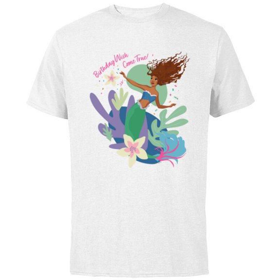 Disney The Little Mermaid Ariel Birthday Wish Come True - Short Sleeve Cotton T-Shirt for Adults - Customized-White