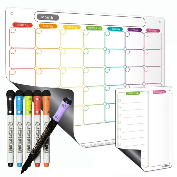 Mag-Fancy Erasable Calendar Set: Monthly 16.9 x 13\ + Notepad Includes 5 Dry Erase Markers + 1 Wet Erase Marker"