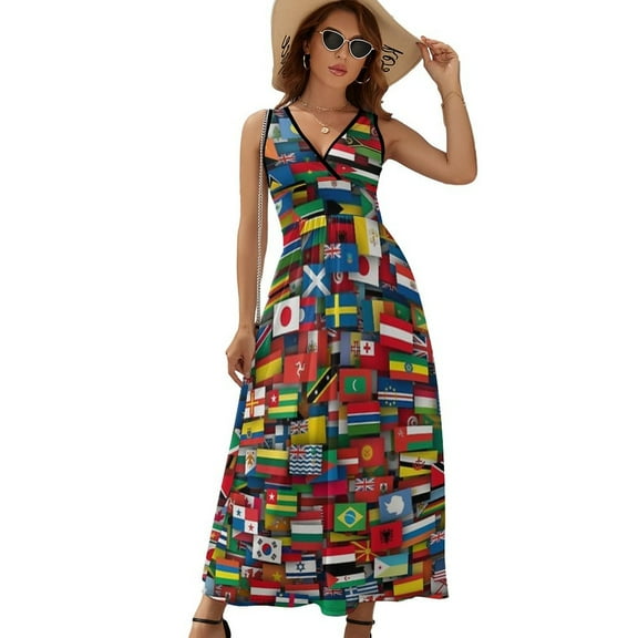 Flags of All Countries of The World Dress Summer Street Style Bohemia Long Dresses Female Sleeveless Printed Maxi Dress