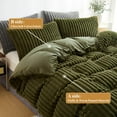 thumbnail image 6 of JOLUSERE Olive Green Fluffy Striped Duvet Cover King Set, 3-Piece Super Soft Faux Rabbit Fur Winter Warm Fuzzy Comforter Cover, 6 of 15