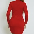 thumbnail image 6 of Blczomt Mini Winter Dresses for Women Long Sleeve Red Sexy Bodycon Formal Plain Trendy Crew Neck Dresses, 6 of 8