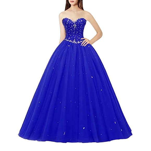 Likedpage Vestido de fiesta con forma de corazón para mujer, vestidos de quinceañera de tul, vestido de fiesta (US10, azul real) A A