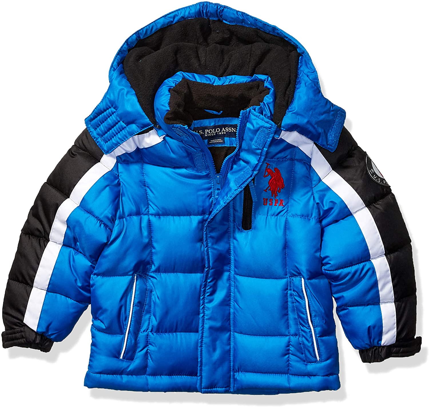 US Polo Association Boys' Toddler Bubble Jacket, Army Stripe Blue, 2T