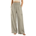 thumbnail image 2 of Elvqul Womens Cargo Pants with Multi Pockets, High Waisted Wide Leg Straight Pants Elastic Waist Quick Dry Casual Baggy Relaxed Fit Athletic Pants for Hiking Climbing, 2 of 6
