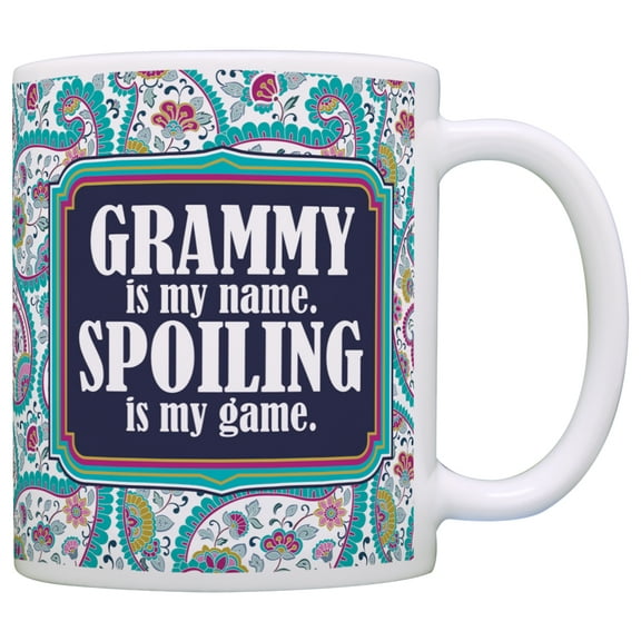 ThisWear Gift for Grandma Grammy is my Name Spoiling is my Game 11 ounce Coffee Mug Paisley