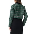 thumbnail image 3 of INSPIRE CHIC Tweed Cropped Jacket for Women's Stand Collar Double Breasted Office Elegant Plaid Blazer XL Green, 3 of 6