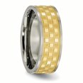 thumbnail image 4 of Titanium 8mm Yellow Plated Checkered Wedding Ring Band Size 13.50 Fancy, 4 of 10