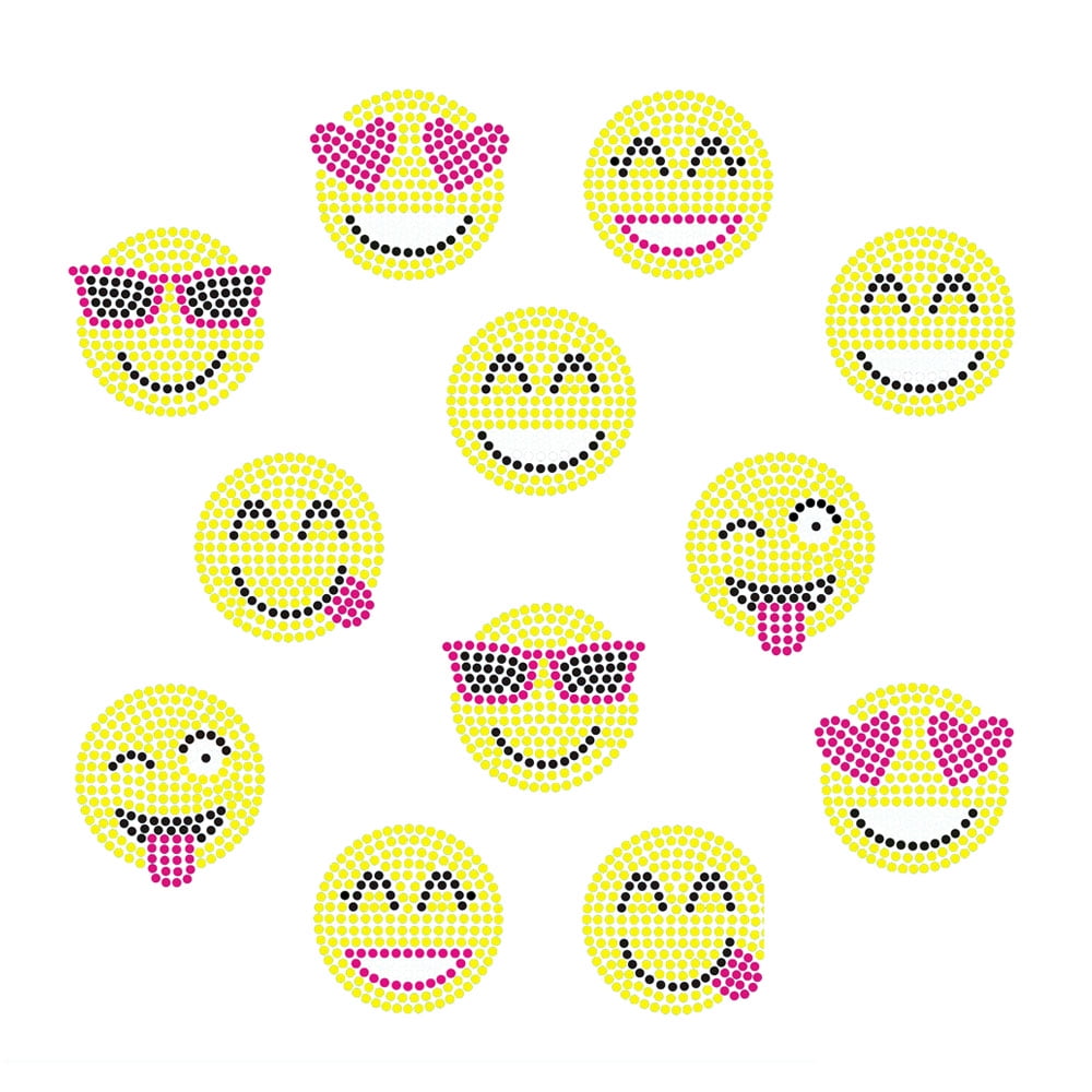 Set of 12 Small Emoji Faces Iron-On Nailhead Transfer by JCS Rhinestones