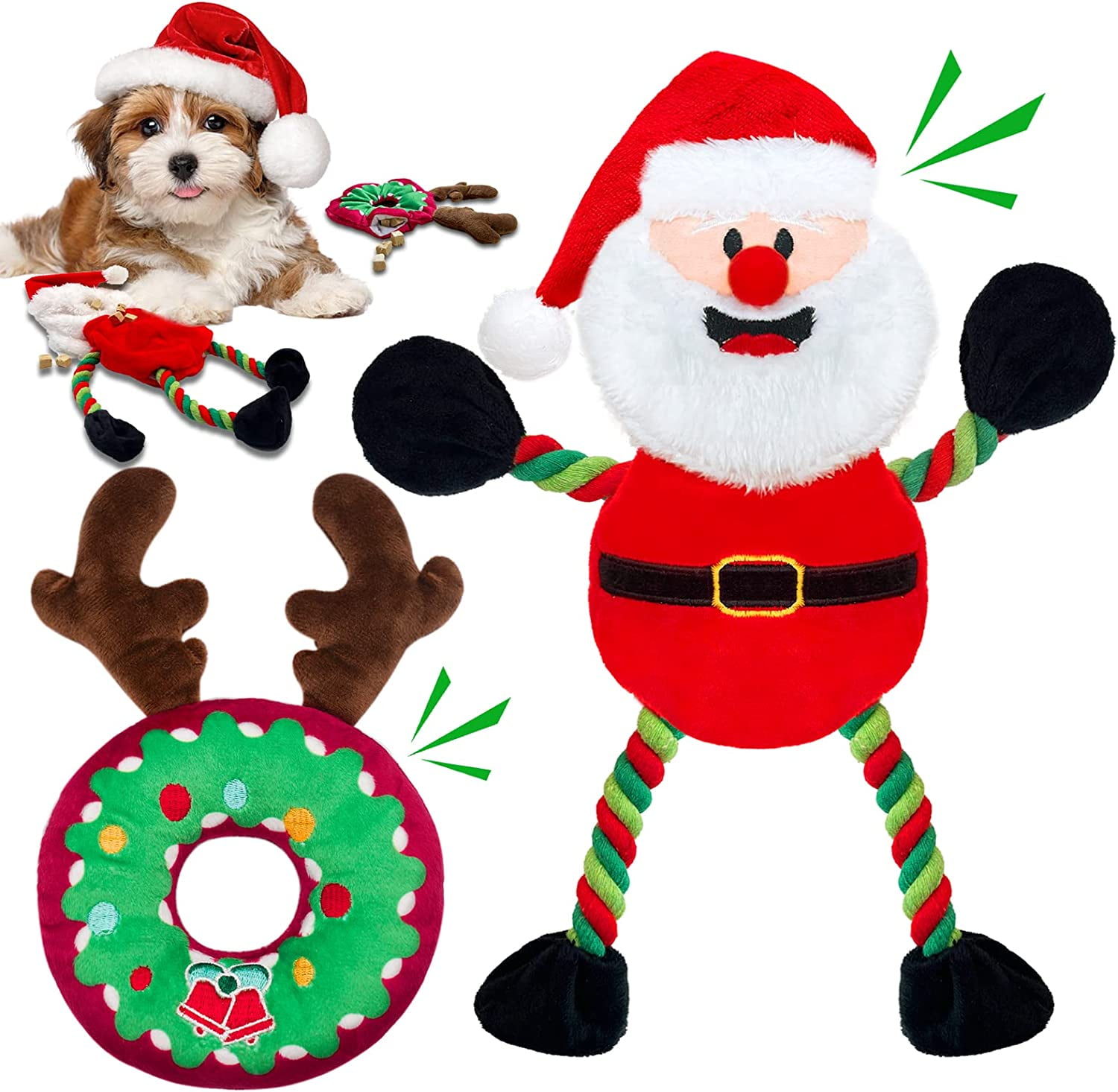 Lepawit Christmas Dog Toys, 2 Pack No Stuffing Dog Toys with Treat Dispensing & Squeak & Crinkle