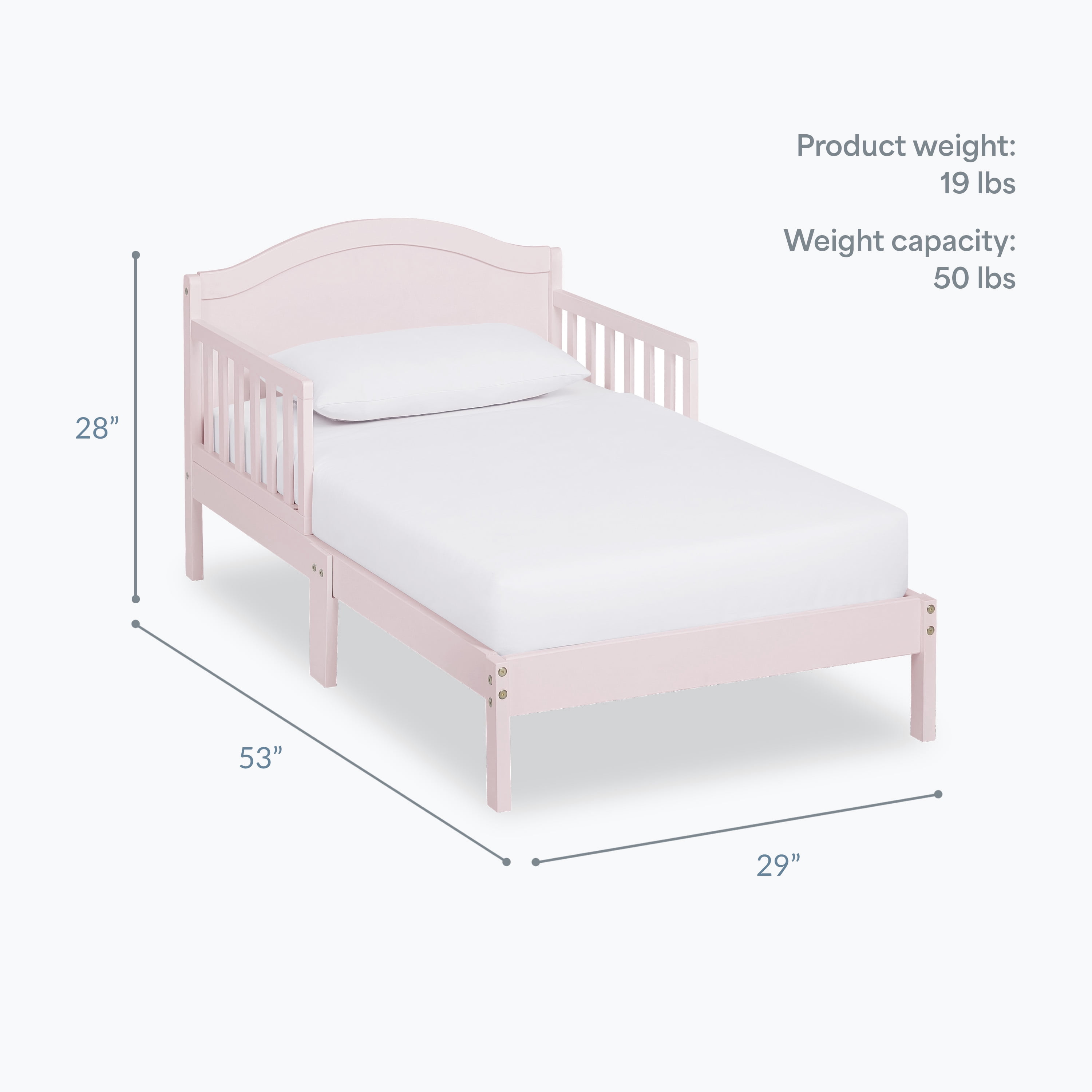 Dream On Me Sydney Toddler Bed, Blush Pink