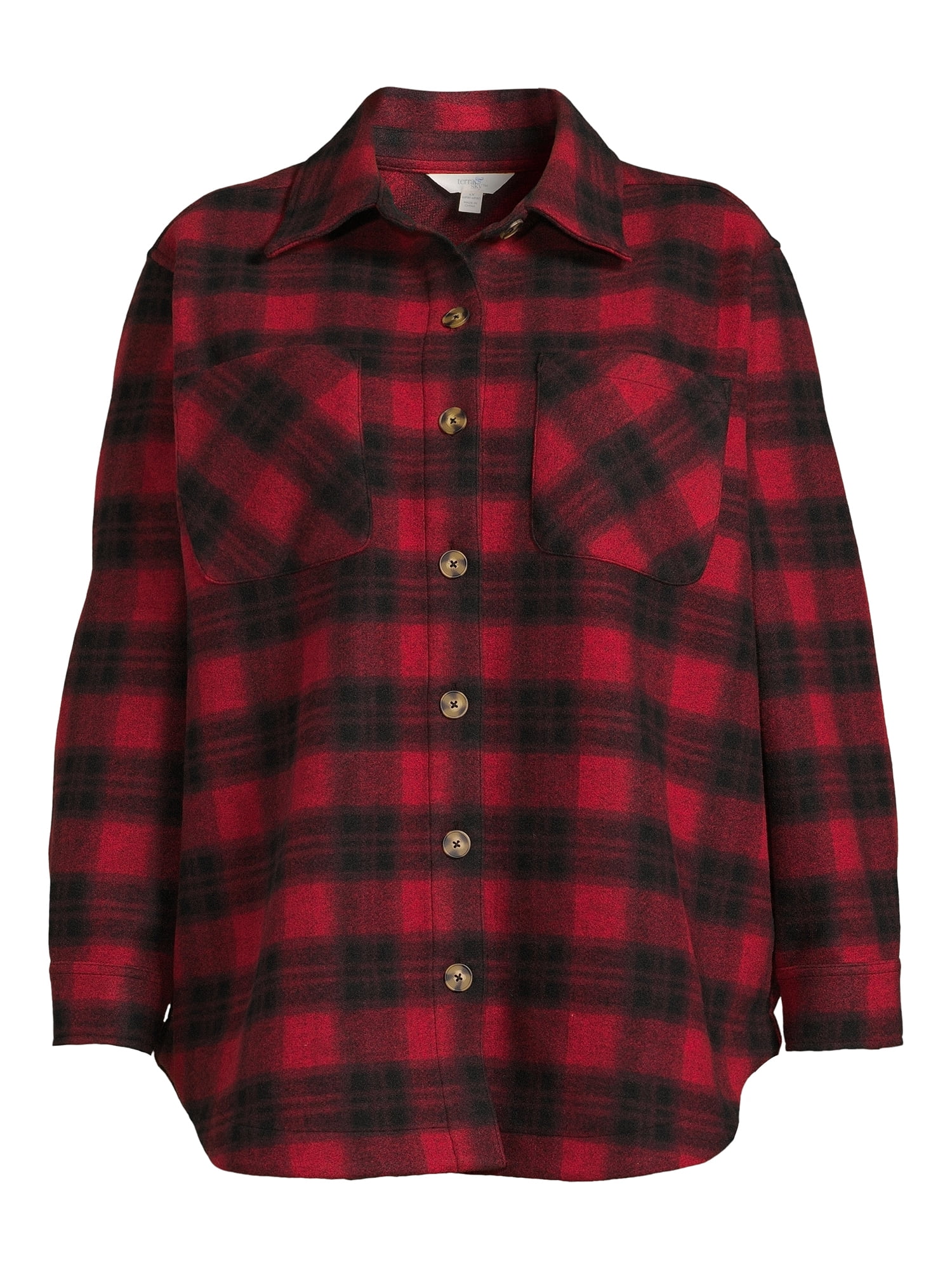 Terra & Sky Women's Plus Size Plaid Button Down Shacket