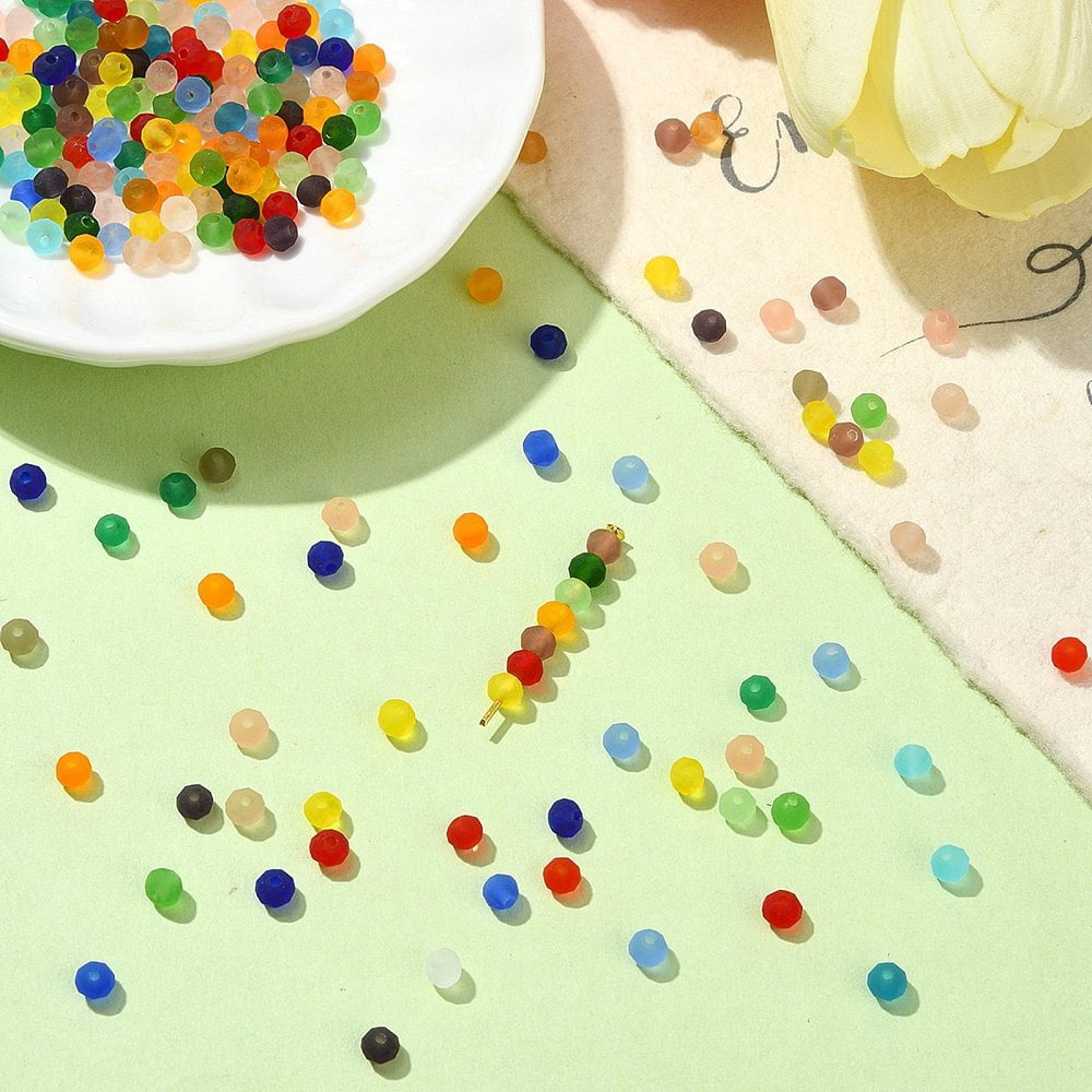 1box 3600pcs 24 colors Transparent Glass Beads Strands Faceted Frosted Round Mixed color 4mm Hole: 1mm 150pcs/color
