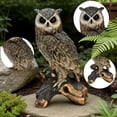 thumbnail image 4 of 18.98'' Large Owl Statue Garden Decor Outdoor Indoor, Hand-Painted Resin Owl Sculpture on Tree Stump, Wildlife Figurine Yard Art Ornament for Patio Lawn Porch Housewarming Gift,Brown, 4 of 7