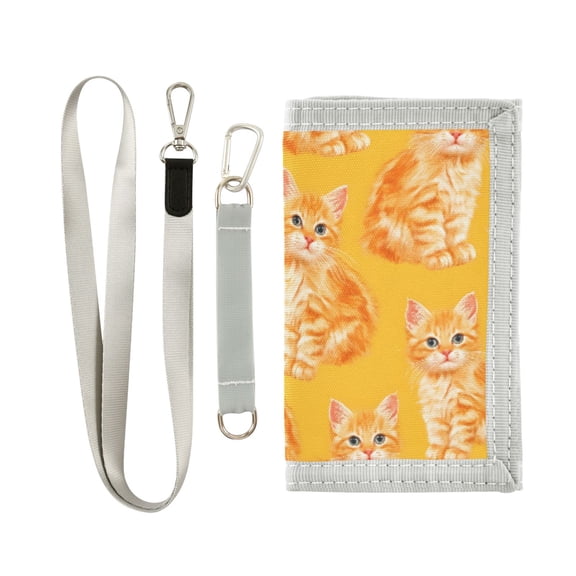 JIALIOU Nylon Trifold Card Wallet with ID Window Zipper Pocket for Men Women Teen Cute Orange Cat