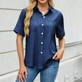 thumbnail image 2 of WCMZJ Womens Button Down Shirt Short Sleeve Dress Shirt V Neck Collared Button Up Summer Tops Work Blouse with Pockets Blue L, 2 of 8
