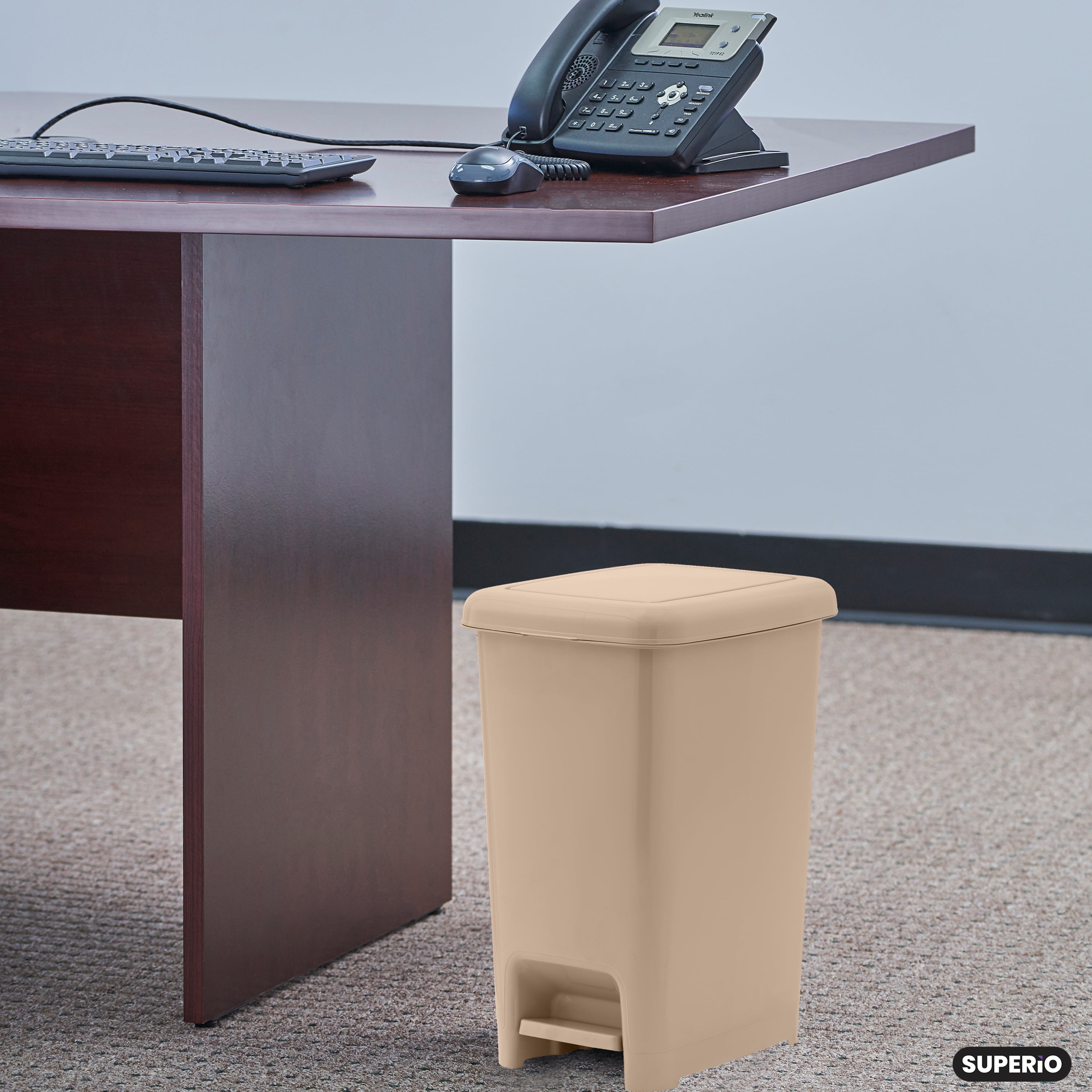 Slim 2.5-gallon Step on Trash Can with Lid Space Savor Beige Trash Can, Good for Dorm Room, Kitchen, Bathroom, or Office, Keeps the Room Neat and Clean