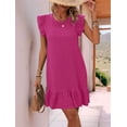 thumbnail image 5 of Summer Dresses for Women Round Neck Cap Sleeve Ruffle Hem Casual Smock Mini Dress Rose Red L, 5 of 7