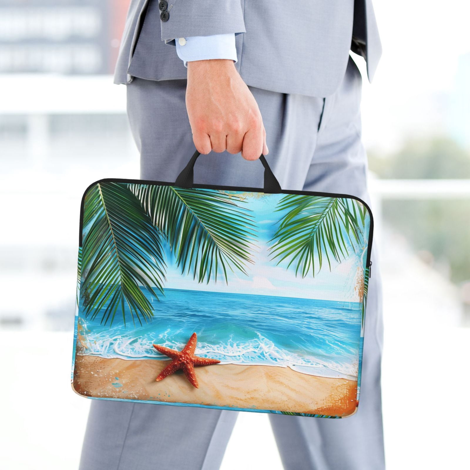 Laptop Sleeve Bag For Women Men 14inch Waterproof Durable Protective Computer Carrying Cover Handle Laptop Case Bag Beach Palm Leaf Starfish (9) (1)