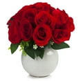 thumbnail image 1 of Enova Home 18 Heads Artificial Silk Roses Faux Flowers Arrangement in Round Tapered Ceramic Pot for Home Office Wedding Decor (Red), 1 of 4