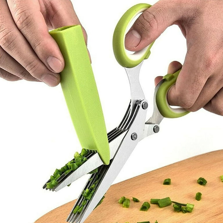 ShangTianFeng Herb Scissors Set Cool Kitchen Gadgets Gifts Kitchen Shears Scissors with Stainless Steel 5 Blades+Cover+Brush,Rust Proof,Sharp