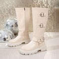 thumbnail image 4 of Beige Feminine Knee-High Boots With Round Toe Side Zipper Thick Bottom And Low Heel For Winter Season Practical And Chic, 4 of 9