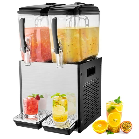 VEVOR Commercial Beverage Dispenser,2 Tanks 12 L / 12.7 QT Per Tank Juice Dispenser,286W Stainless Steel Ice Tea Drink Machine with 45°F-54°F Cooling Temperature,for Cold Drink Restaurant Bar Party