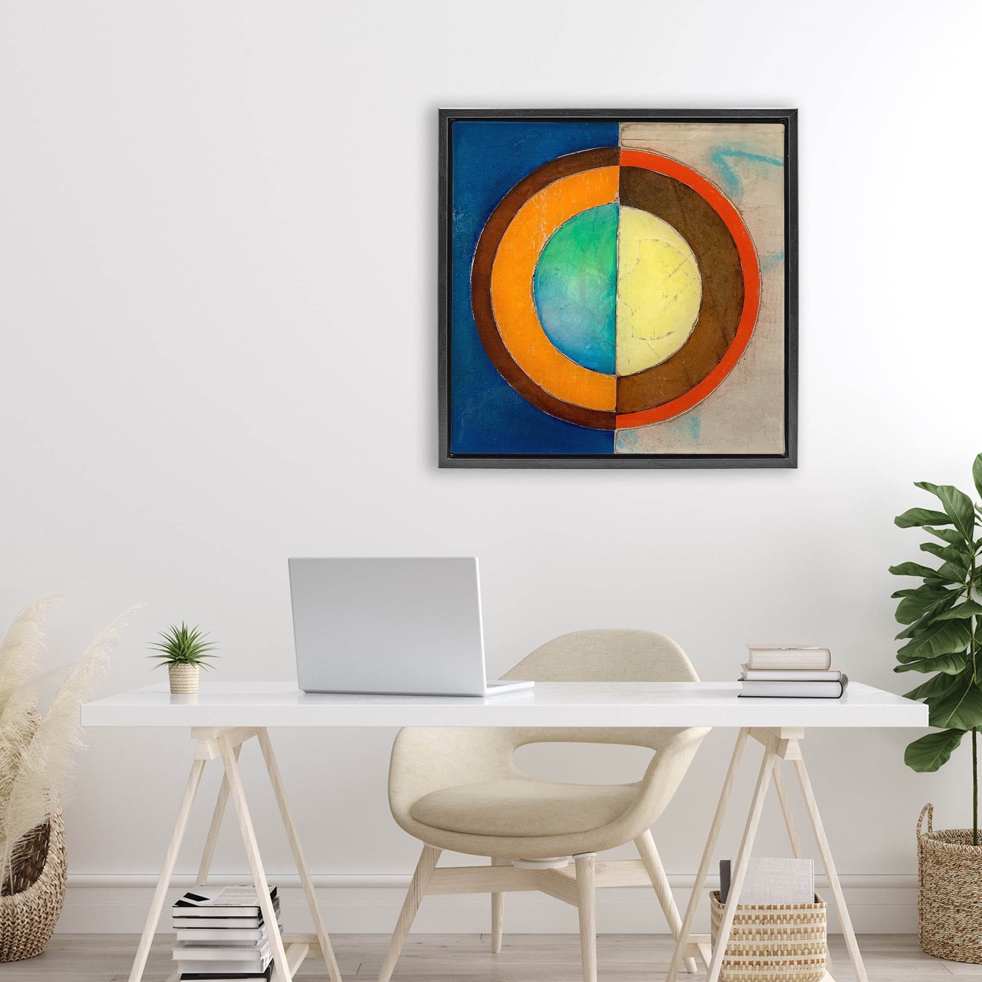 Stupell Industries Bright Vertical Circle Symmetry Black Framed Floater Canvas Wall Art, design by Matthew Finger