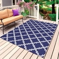thumbnail image 4 of Outdoor Rug 3x5 ft Moroccan Pattern Outdoor Large Area Rug Non Slip Rubber Geometric Trellis Navy Blue Front Door Mat RV Rug Camping Carpet Patio Outdoor Rugs for Backyard Balcony Deck Porch Indoor, 4 of 9