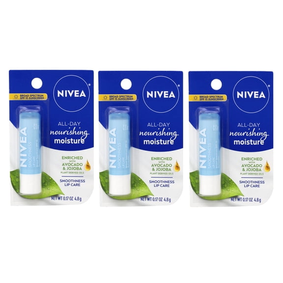 Nivea A Kiss Of Smoothness Hydrating Lip Care Spf 15-0.17 Oz Pack of 3