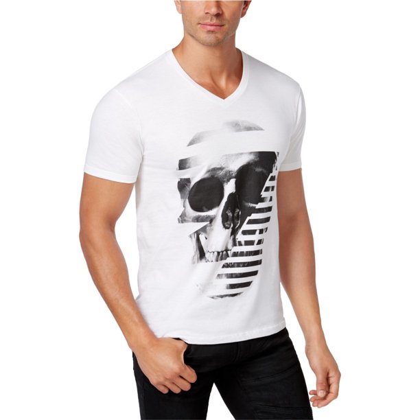 Camiseta gráfica de calaveras y rayas para hombre de INC, blanca, mediana I-N-C Camiseta gráfica