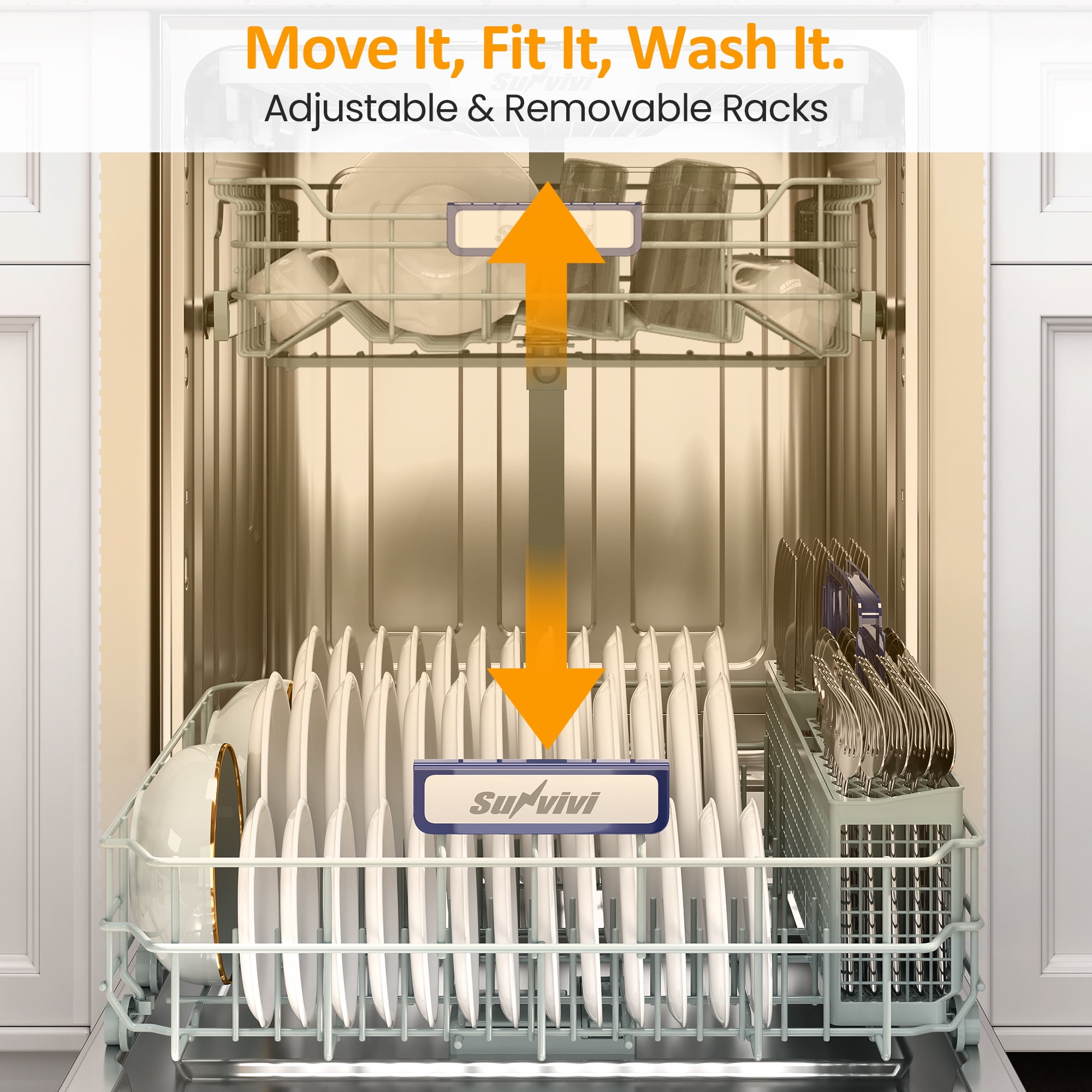 Cozy Home 24" Built-in Dishwasher, Stainless Steel Dish Washer Machine with Large 14-16 Place Settings, 8 Wash Cycles, Energy Star, Black