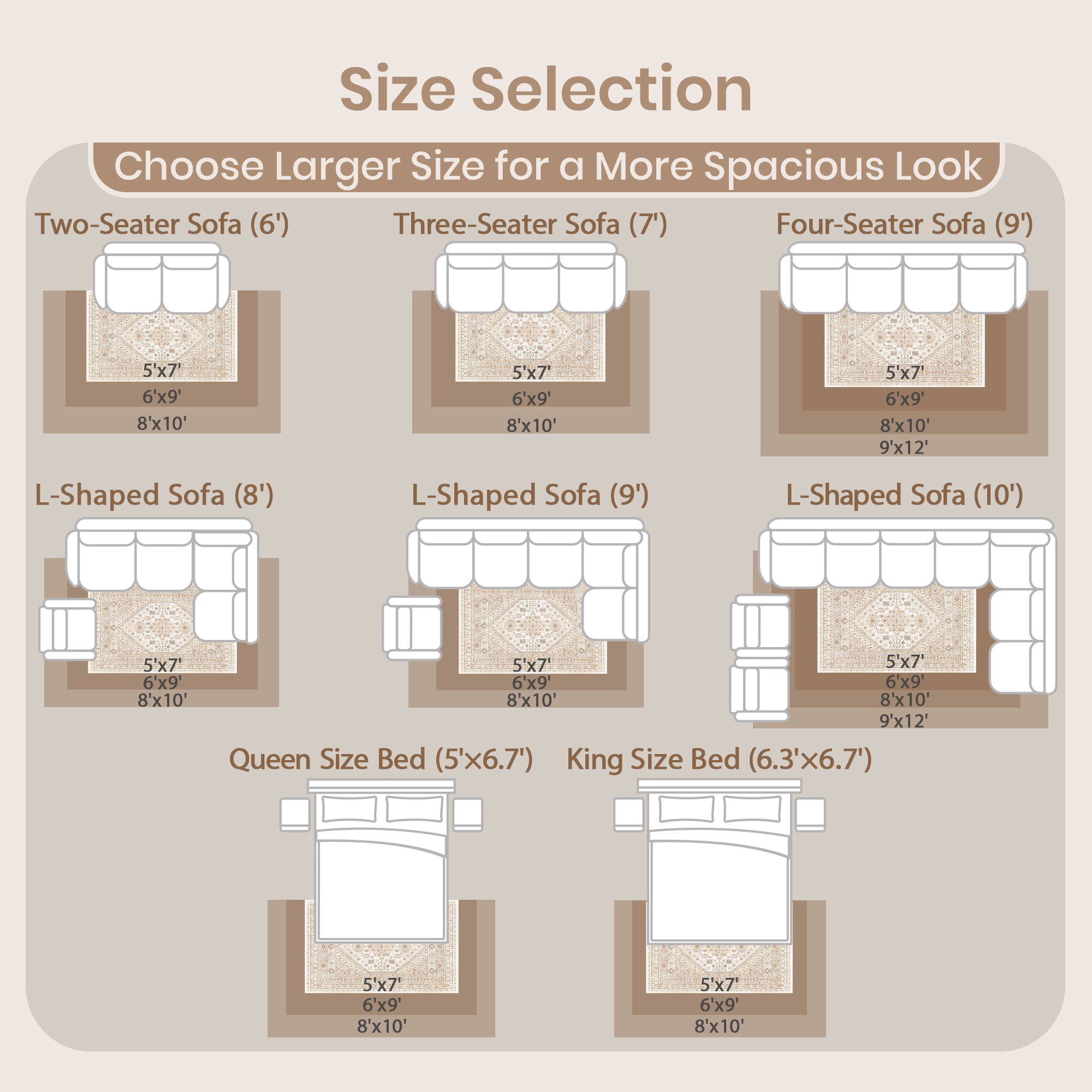 Roxstand 6x9 Area Rugs for Living Room, Vintage Large Area Rug, Non-Slip Backing Washable Rug, Stain Resistant Home Decor Rug (6'x9', Beige)