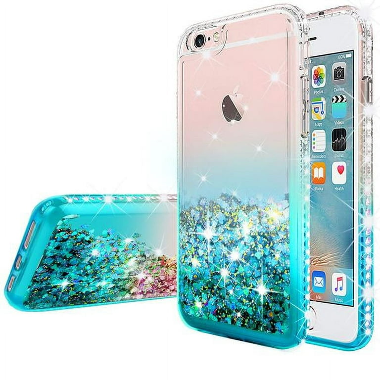 NGB Compatible for iPhone 8 Plus Case, iPhone 7 Plus /6 Plus /6S Plus with  Tempered Glass Screen Protector, Ring Holder, Girls Women Kids Liquid Bling