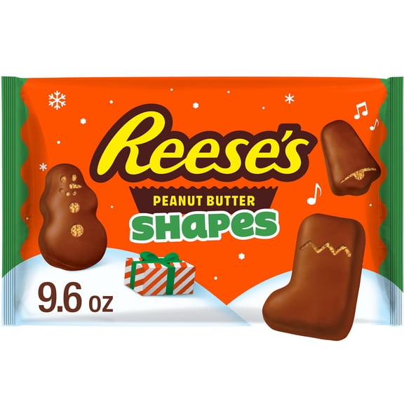REESE'S Assorted Milk Chocolate Peanut Butter Shapes, Christmas Candy Bag, 9.6 oz