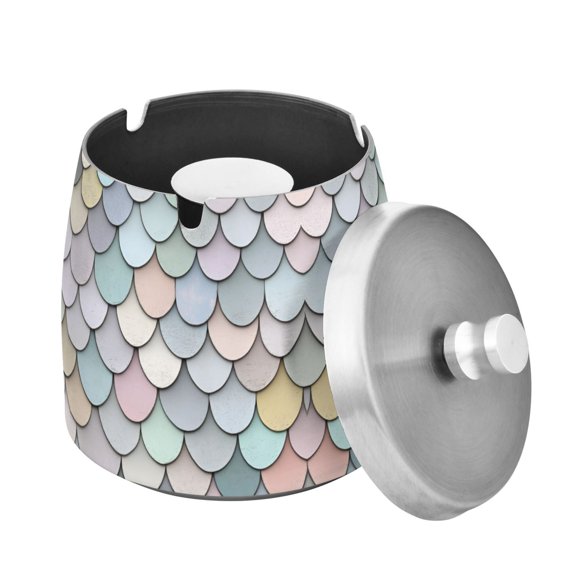 Yayeee Ashtray with Lid for Cigarette Smokeless Stainless Steel Home Ash Holder, Light Blue Shimmering Pattern