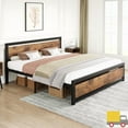 thumbnail image 3 of Metal Platform Bed Frame with Rustic Wood Headboard & Footboard, 14" Mattress Foundation, 700 lbs Weight Capacity, No Box Spring Needed, 3 of 7