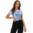 thumbnail image 1 of INSPIRE CHIC Women's Party Metallic Textured Short Sleeve Shiny Multi Color Top Blue L, 1 of 4