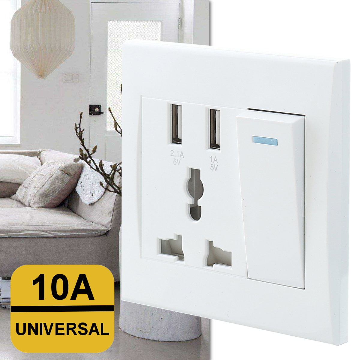 Dual USB Plug Power Socket 10A Wall AC DC Charger Switch Outlet Adapter Port New