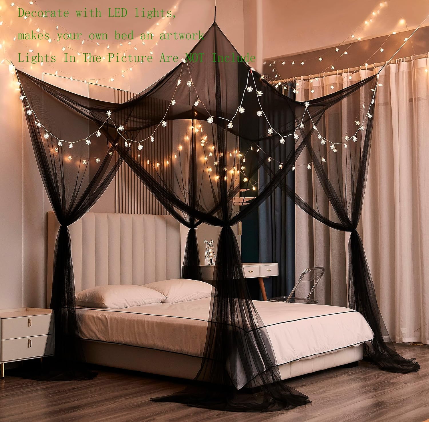 Bed Cover, Full Bed Curtain, Courtyard Mosquito Net Curtain, Indoor and Outdoor Mosquito Net, Gothic Black Bed Cover, Halloween Decorative Mesh Canopy Curtain