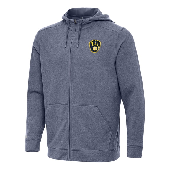 Men's Antigua Heather Navy Milwaukee Brewers Effortless Full-Zip Hooded Jacket