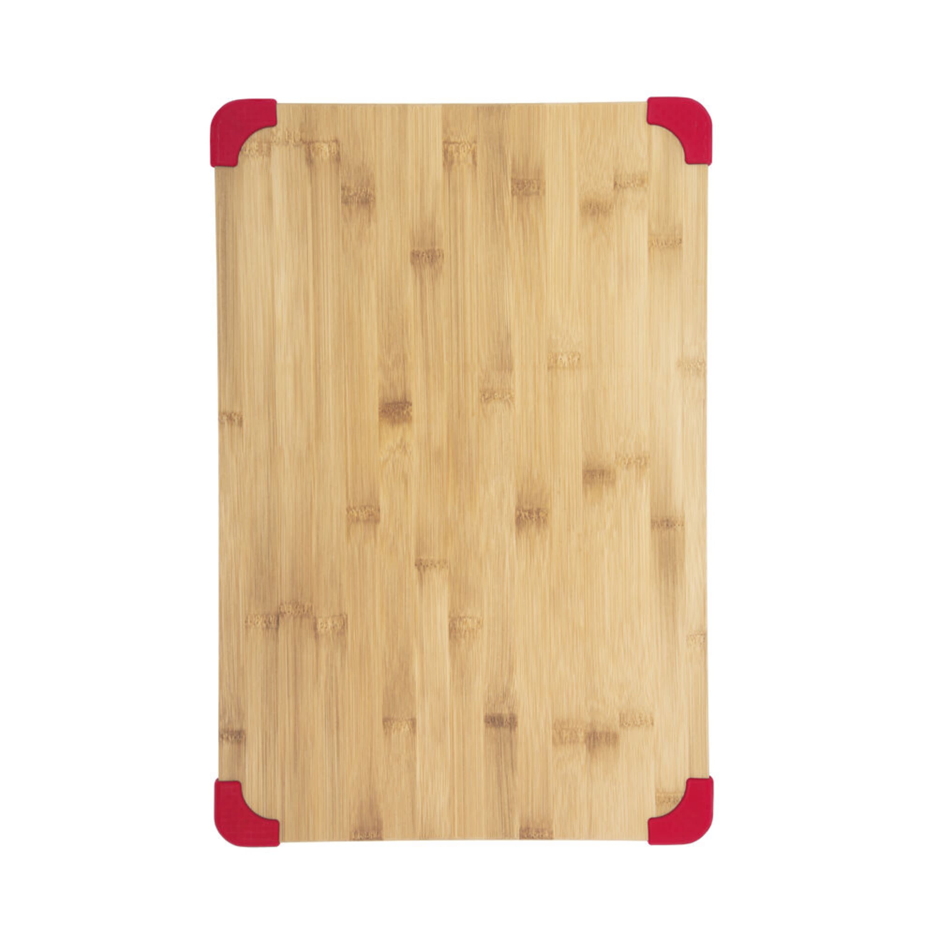 Farberware 12-inch by 18-inch Thick Bamboo Wood Cutting Board with Non-Slip Red Corners