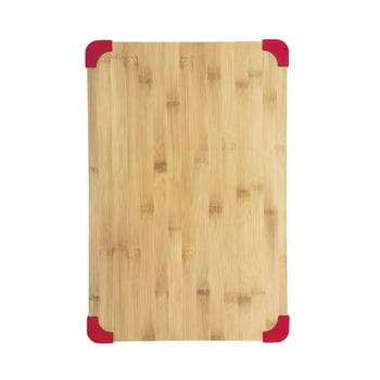 Farberware 12-inch by 18-inch Thick Bamboo Wood Cutting Board with Non-Slip Red Corners