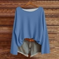 thumbnail image 2 of Lenpel Women's Tops Trendy Bell Long Sleeve Boat Neck Solid Color T Shirts Loose Tunic Blouse Soft Casual Tees(Blue,Small), 2 of 7